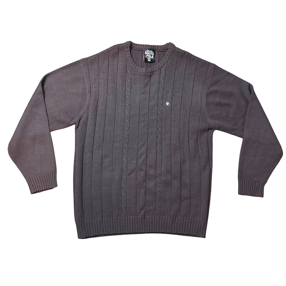 Southpole Mens XL Brown Cable Knit Crewneck Sweater Ribbed Pullover Streetwear